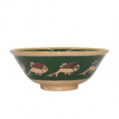 Shahidi - Wholesale Decorative Plate/Dish/Bowl - Dark Green Bowl with Fish Designs Diam. 25 cm
