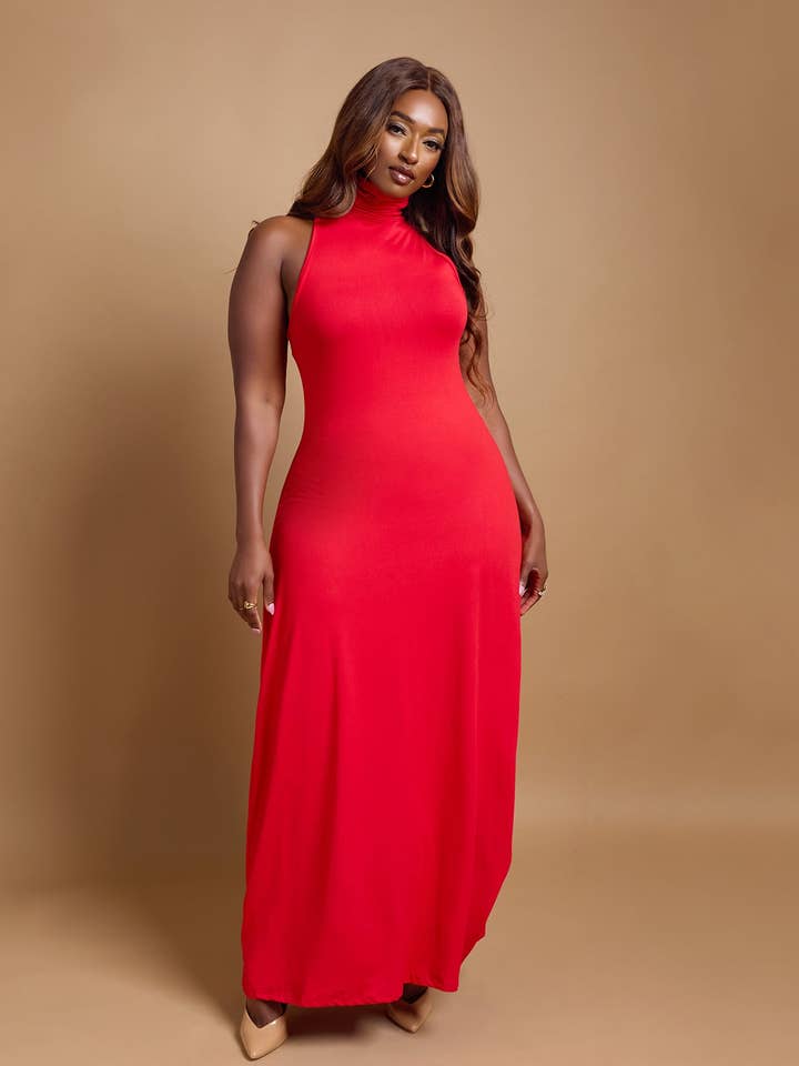 Kimmy Turtleneck Bodycon Maxi Dress - Red for wholesale by REBDOLLS