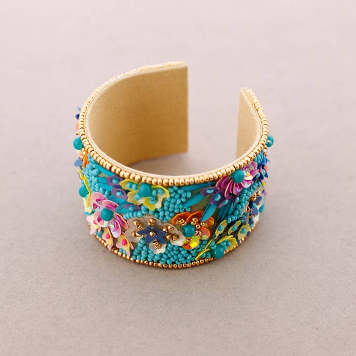 La Cuerda De Sol - Wholesale Cuff Bracelet - Adjustable Bracelet with Flowers and Sequins