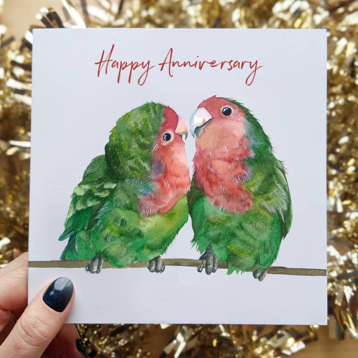 Biglietto di auguri per anniversario Lovebird, 15,2 x 15,2 cm per la vendita all'ingrosso da parte di Emily Mei