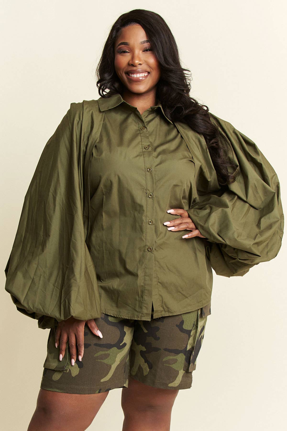 Namatt Design - Wholesale Button Down Shirt - Women's - Plus Short Sleeve Shirt with Detachable Long Sleeves11