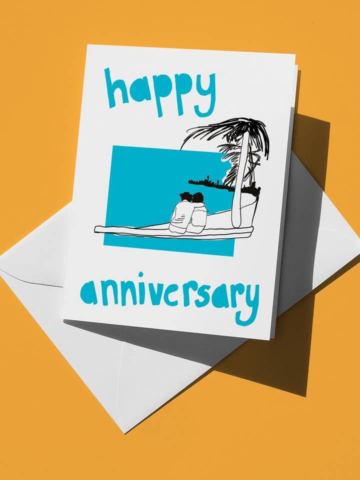 Beach Vacation Anniversary Card - Romantic Greeting for Couples, Him & Her, Sweet Love Celebration Card for wholesale by semiserious studio