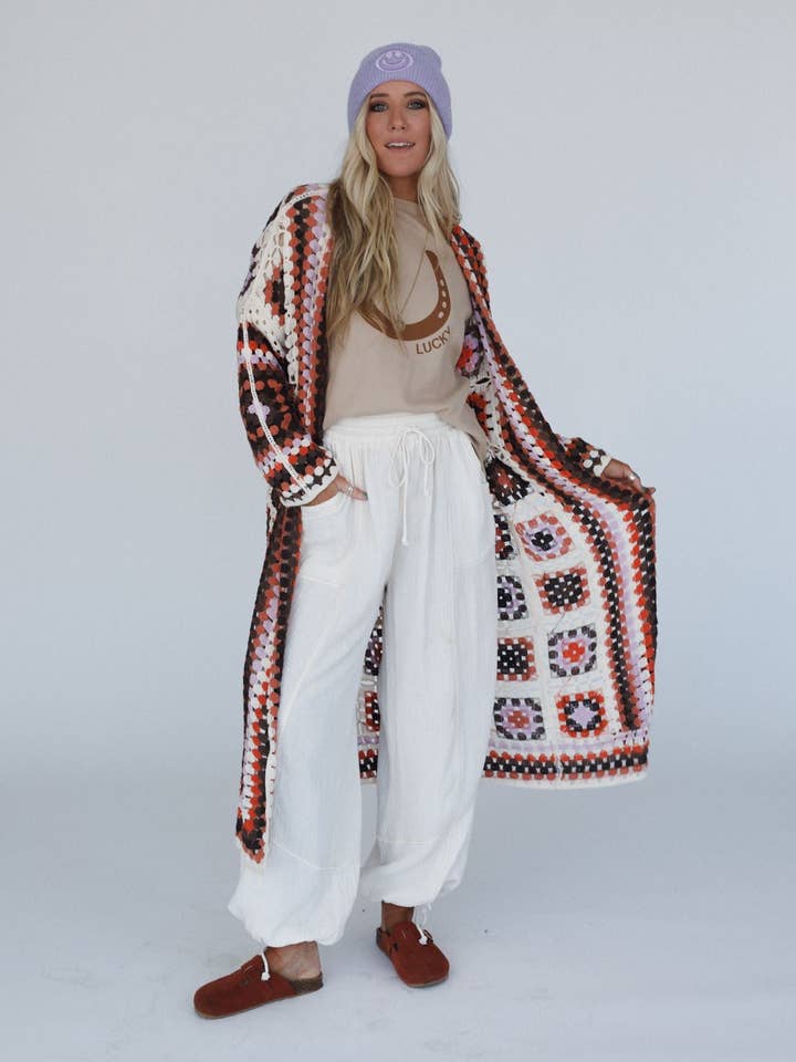 Three Bird Nest - Wholesale Cardigan - Women's - Soulful Wanderer Crochet Duster - Brown Multi6