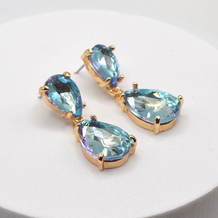 StarryNYC - Wholesale Dangle Earrings - Teardrop Glass Stone Dangle Crystal Bridal Earrings4