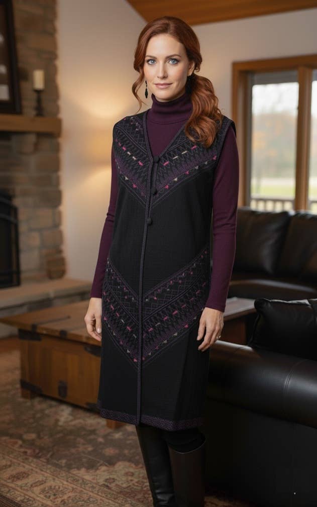 Zwart en paars 100% ALPACA - OMKEERBAAR VEST TAOS voor groothandel op Faire0