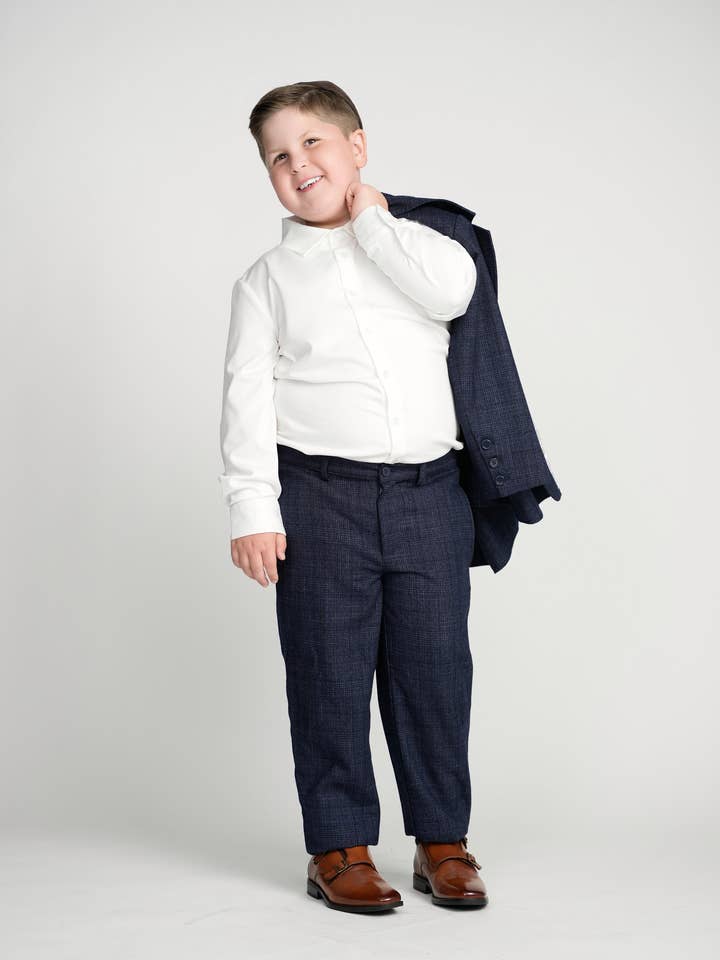 Pantalon habillé à carreaux marine Glen pour la vente par Mofi Boys Clothing