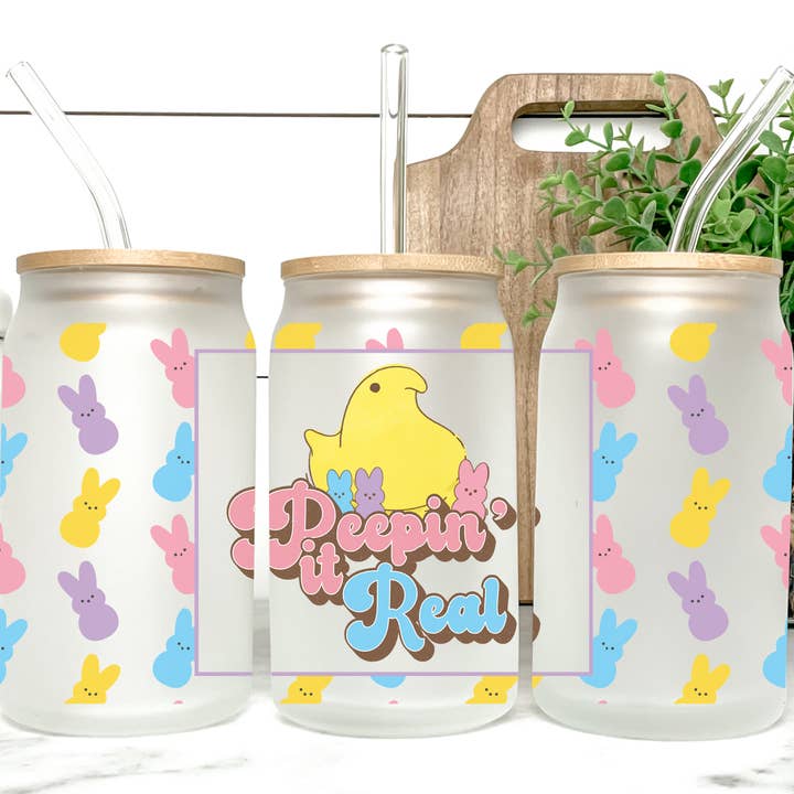 Peeping It Real Easter 16oz Libby Glass Tumbler for wholesale by Kate Haven Glass Tumblers for Every Occasion