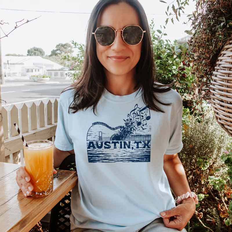 Chambray Austin Music Bridge T-shirt | Comfort Colors 1717 | Austin for wholesale on Faire3