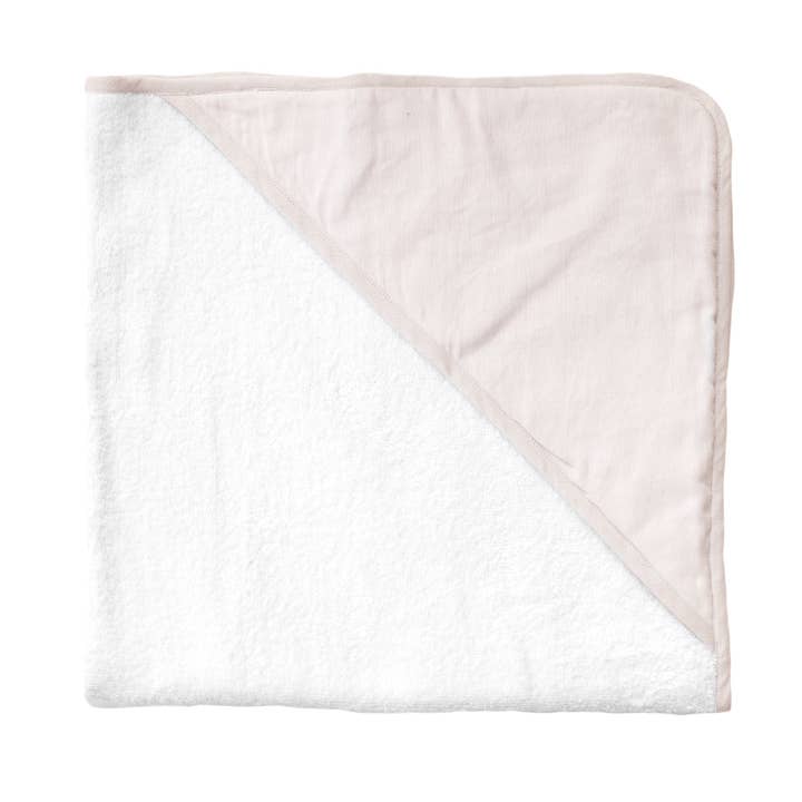 Hooded towel and wash glove | blossom pink linen for wholesale by Louelle.