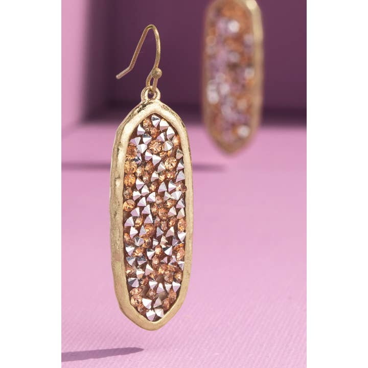 Urbanista - Wholesale Dangle Earrings - Oval Glitter Stone Hook Earrings0