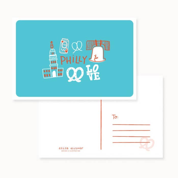 Philly Postcard for wholesale by Hello Doodle