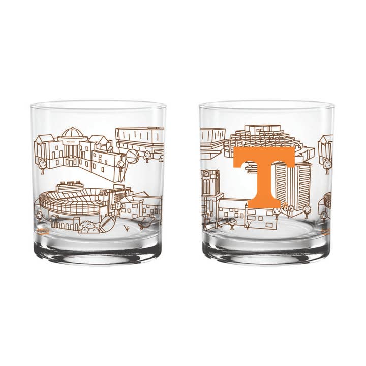 Indigo Falls - Wholesale Cocktail/Liquor Glass - 14oz Tennessee Volunteers Campus Line Art Rocks Glass2