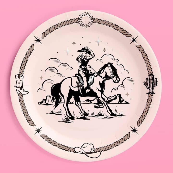 xo, Fetti - Wholesale Disposable Plate - Western Paper Plates, Cowgirl, Cowboy Carter, Rodeo, 24 pcs