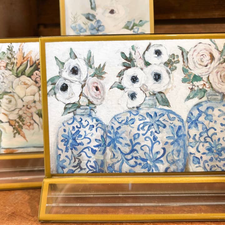 Mackenzie Kissell Art – wholesale Art print – ‘Chinoiserie Vases' in Acrylic Gold Frame Easter 4x6