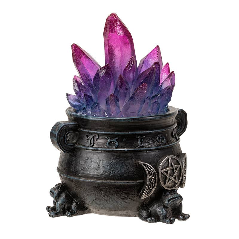 Pacific Trading - Wholesale Decorative Tabletop Object - Triple Moon Magic Cauldron with Light-Up Purple Crystals5