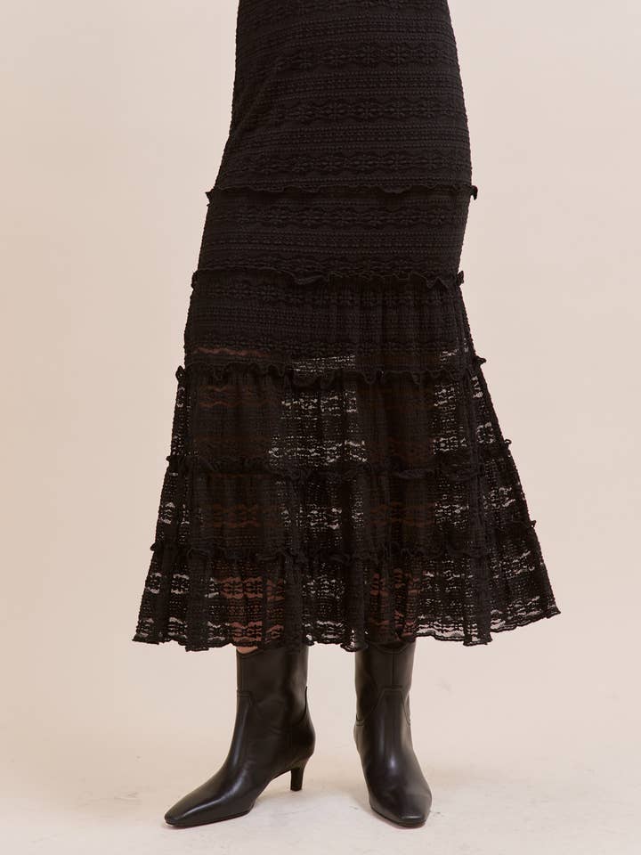 &MERCI - Wholesale Skirt - Women's - LACE TIERED RUFFLE TRIM MERMAID MIDI SKIRT MSK43954