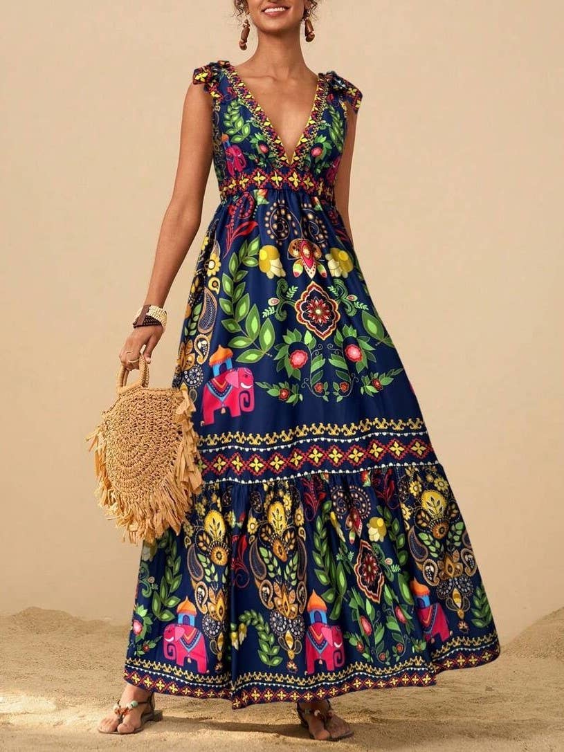 Rosa Clothing - Wholesale Dress - Women's - straps shoulder Tropical Floral print resort maxi dress1