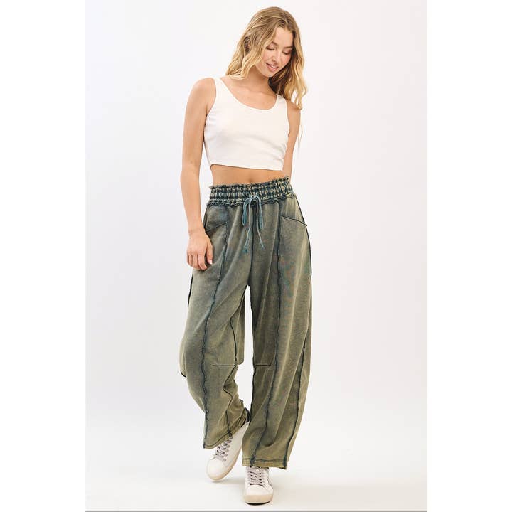 mittoshop - Wholesale Pants - Women's - MINERAL WASH CONTRAST STITCH PULL ON BARREL PANTS5