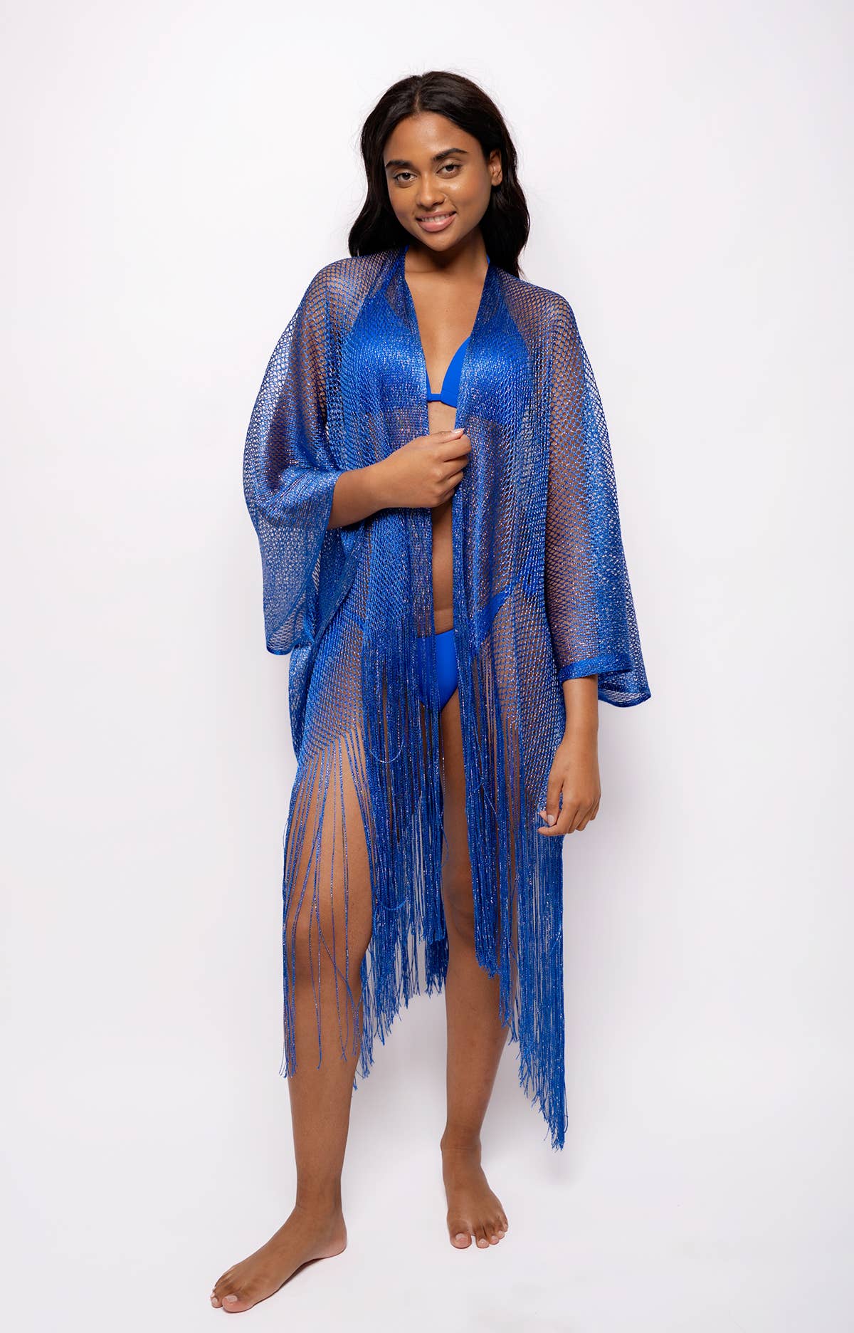 Belle Com'Elle - Wholesale Swim Cover Up - Women's - Shiny Mesh Beach Poncho / PL259332