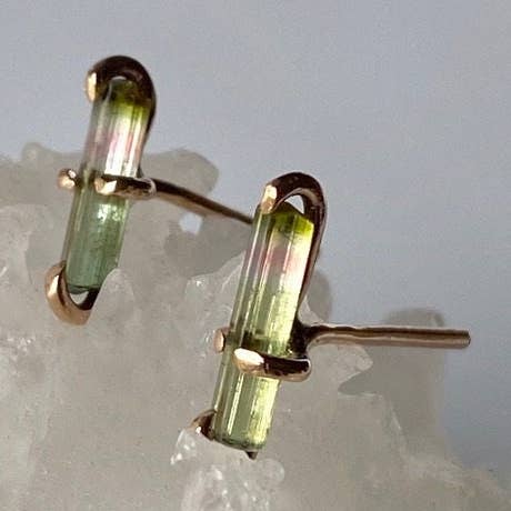 Watermelon Tourmaline Earrings, Lipstick Tourmaline Earrings for wholesale by Cantik