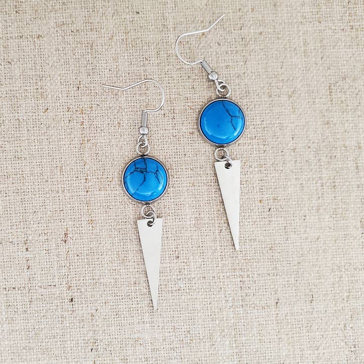 Blue Howlite & Stainless Earrings for wholesale by Covaly Artisan Jewelry