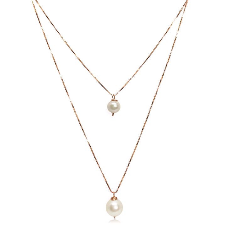 mother & daughter white pearl pendant set, 18k rose gold for wholesale by Lustrous Jewellery