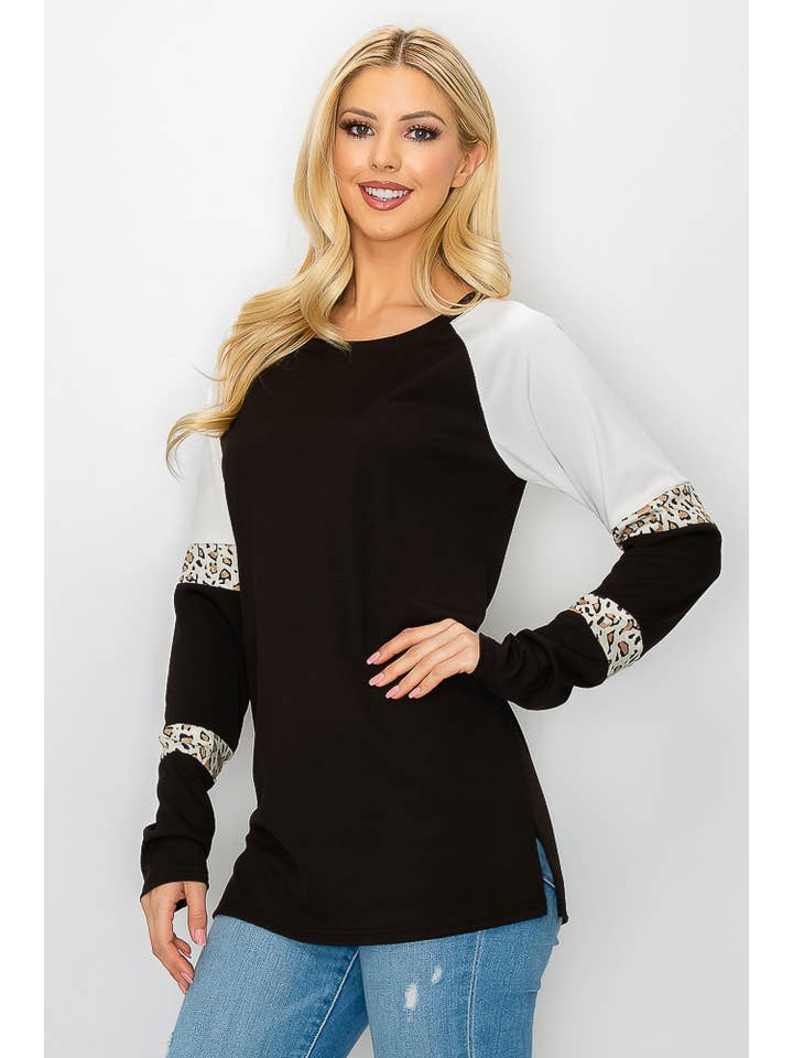 ePretty - Wholesale Tunic - Women's - G4-TP2153 Ribbed Leopard Color Block Long Sleeve Top26