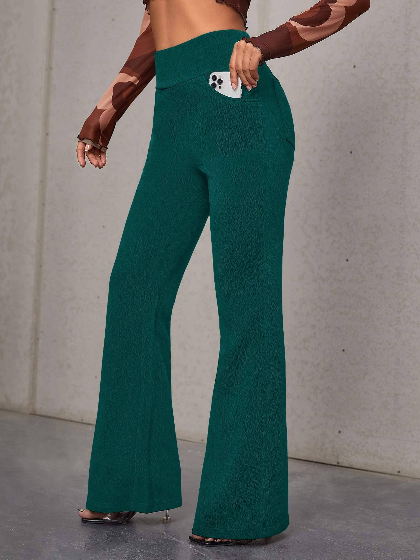 Flarix – Engroshandel Bukser - Dame – høj talje skrå lomme flare ben bukser4