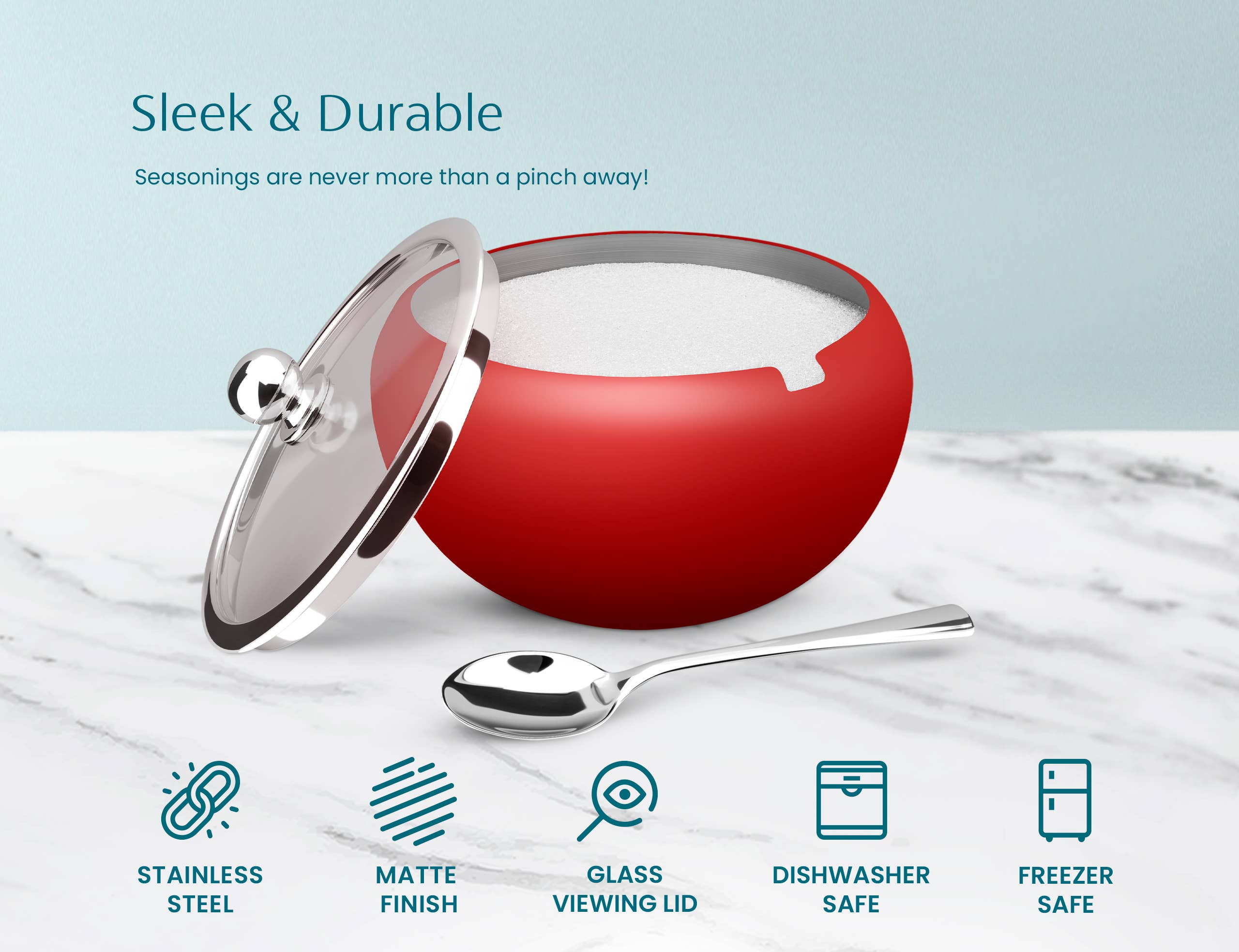 Kook - Wholesale Bowl - Kook Large Stainless Steel Sugar Bowl, Lid & Spoon, 16 oz19