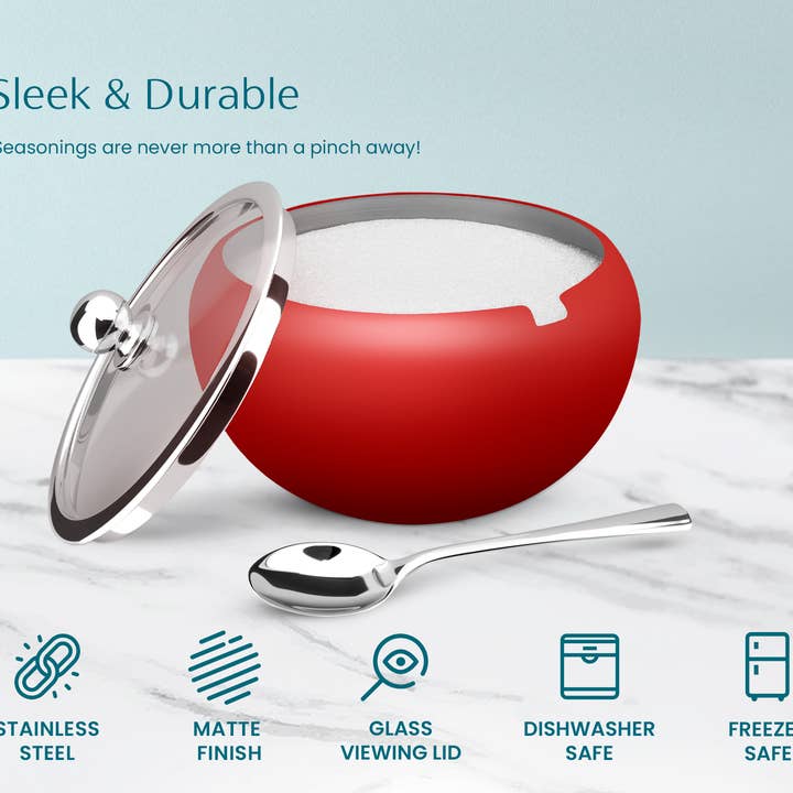 Kook - Wholesale Bowl - Kook Large Stainless Steel Sugar Bowl, Lid & Spoon, 16 oz19