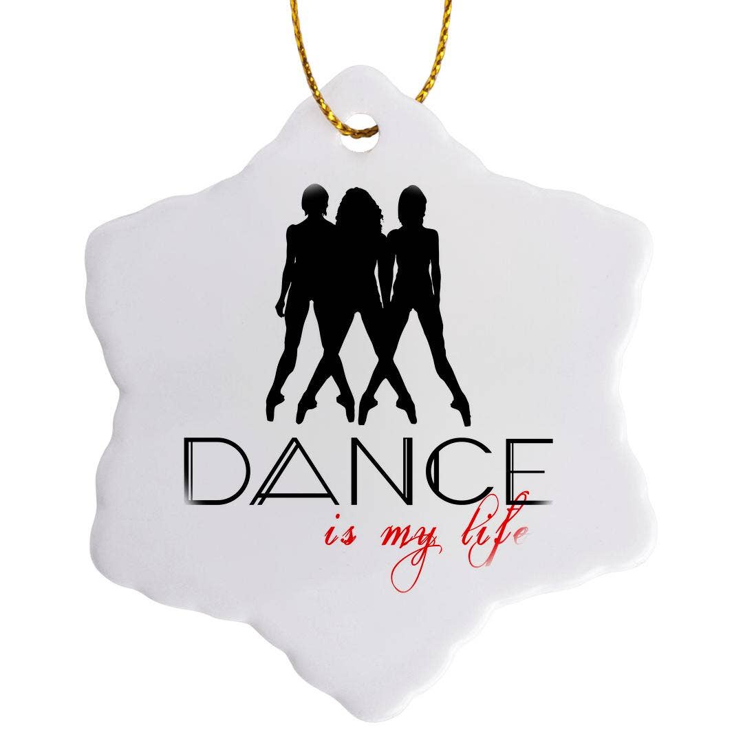 3dRose - Wholesale Ornament - 3dRose, Three female figures of black color. Text Dance is my life on white, Ornament0
