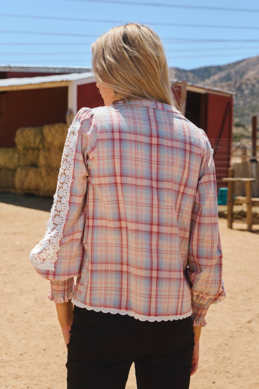 Oddi - Wholesale Blouse - Women's - Lace& Plaid Combo Long Sleeve Blouse9