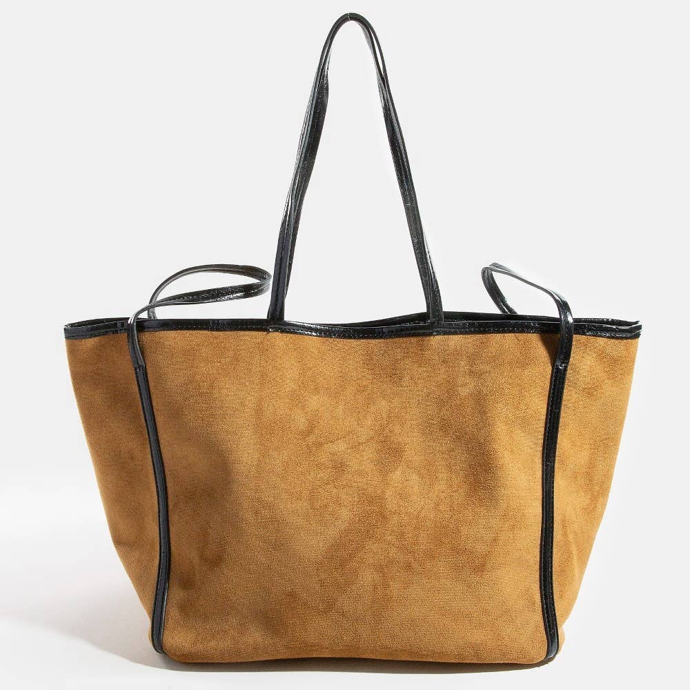 Collections by Fame Accessories - Wholesale Tote Bag - Women's - Suede Tote Leather Trim Shoulder Strap1