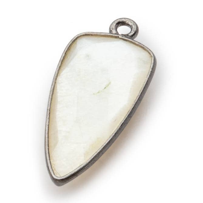 21x11mm Black Gold Bezel White Moonstone faceted point 1 focal bead for wholesale by Beads of Cambay