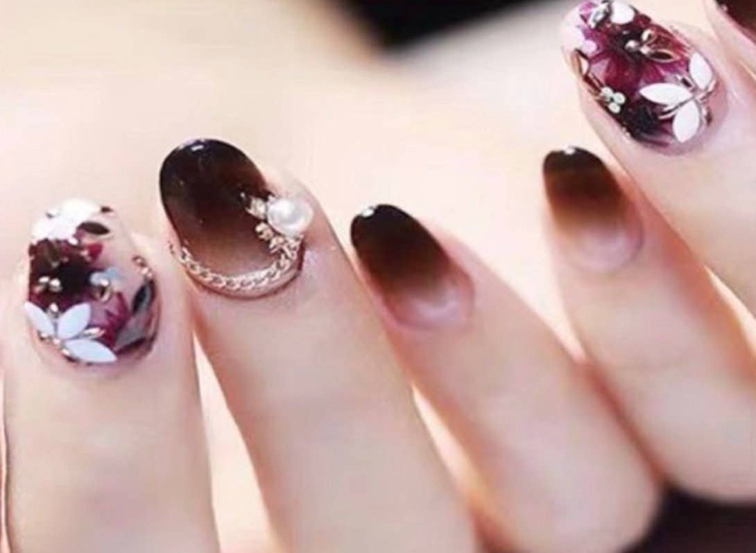 ClebleNails - Wholesale Nail Art/Decal - Black Purple Flower Floral Nail Wraps / Ombre 3D Pearl Nail Polish Strips / Transparent Overlay Lace Nail Stickers / Nail Wrap Free Shipping2