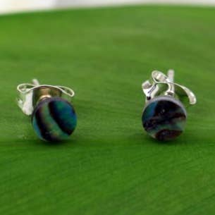 Upcycled Mother-of-Pearl Earrings - Dark - 925 Silver for wholesale by Purewater