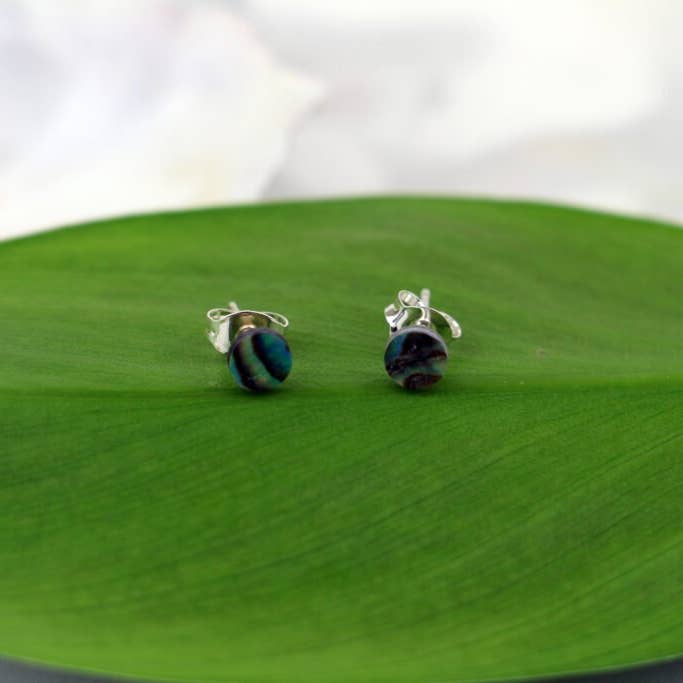 Upcycled Mother-of-Pearl Earrings - Dark - 925 Silver for wholesale by Purewater