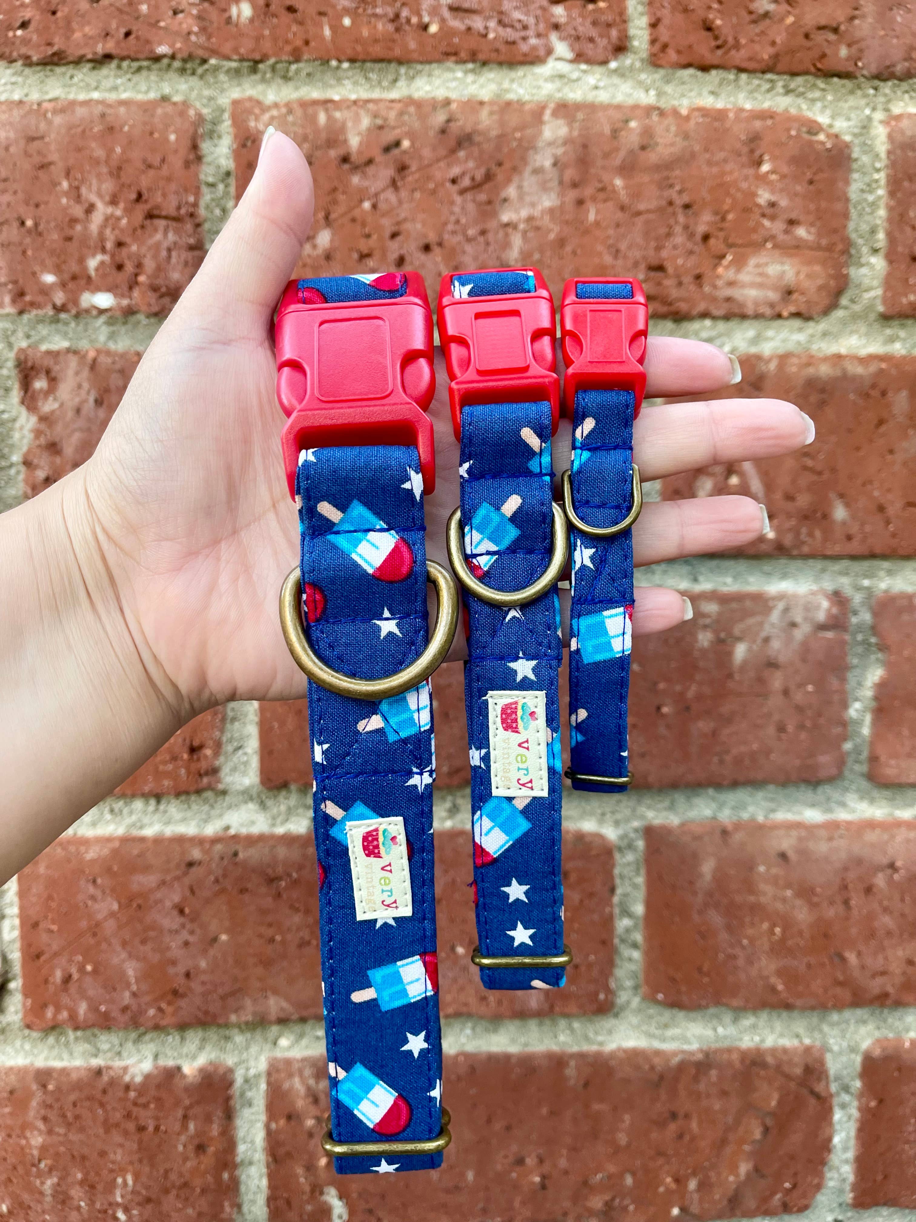 Very Vintage Designs - Wholesale Pet Collar - Cat/Dog - Patriotic Dog Collar Red White Blue Summer Style Handmade US2