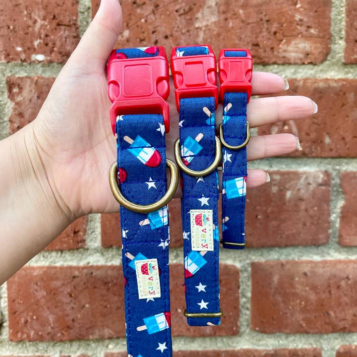 Very Vintage Designs - Wholesale Pet Collar - Cat/Dog - Patriotic Dog Collar Red White Blue Summer Style Handmade US2