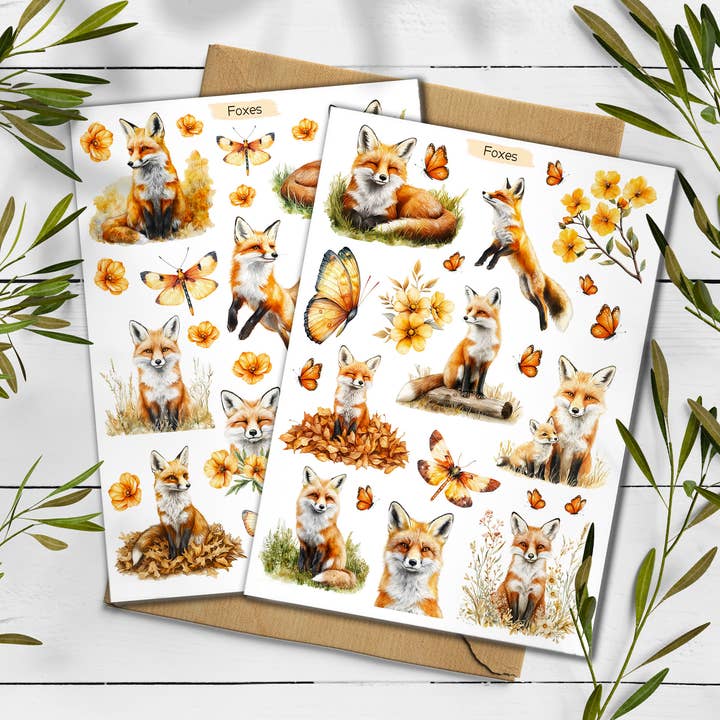 Feuille d'autocollants Renard. Autocollants d'animaux de la forêt. pour la vente par DailyStickersUK