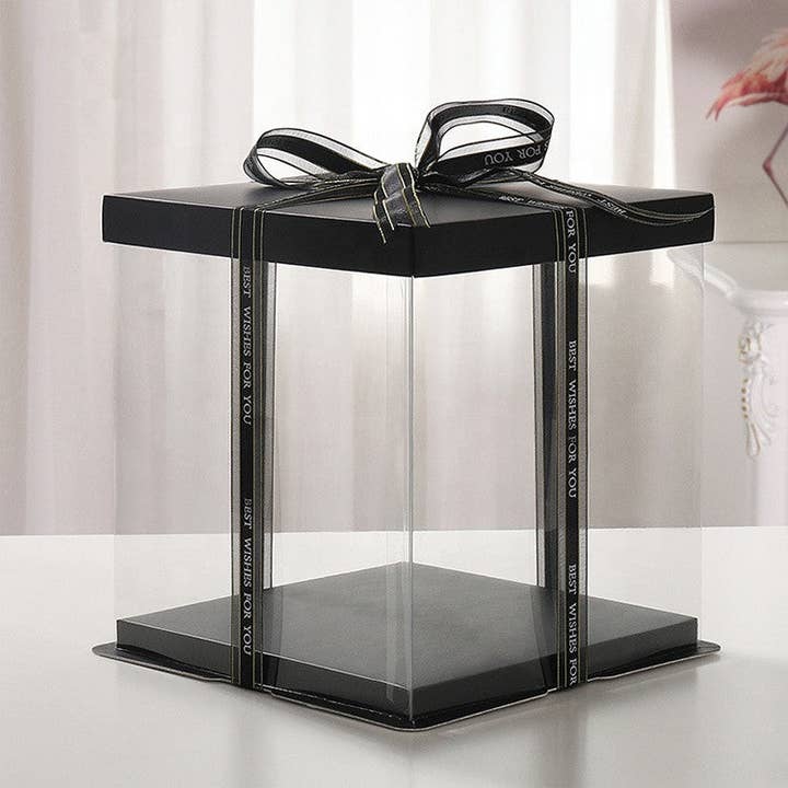 Elegant Design Supply - Wholesale Cake Stand - Tall Square Transparent Clear Cake Box with Base and Lid