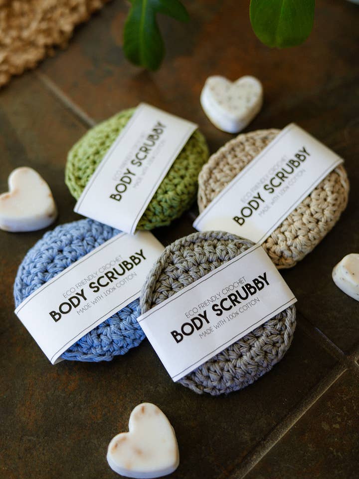 Crochet 100% Cotton Body Scrubbies | Natural Skincare for wholesale by Wander Free and Queer