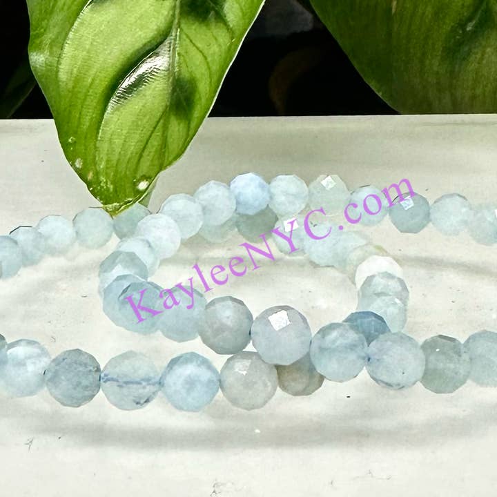 KayleeNYC - Wholesale Beaded Bracelet - Natural Aquamarine Faceted 6mm 7.5” Crystals Bracelet
