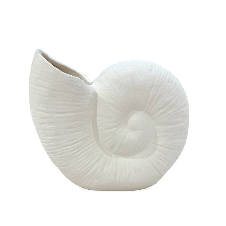 Ceramic vase with textured white shell L20,7 D9,5 H17,5cm for wholesale on Faire