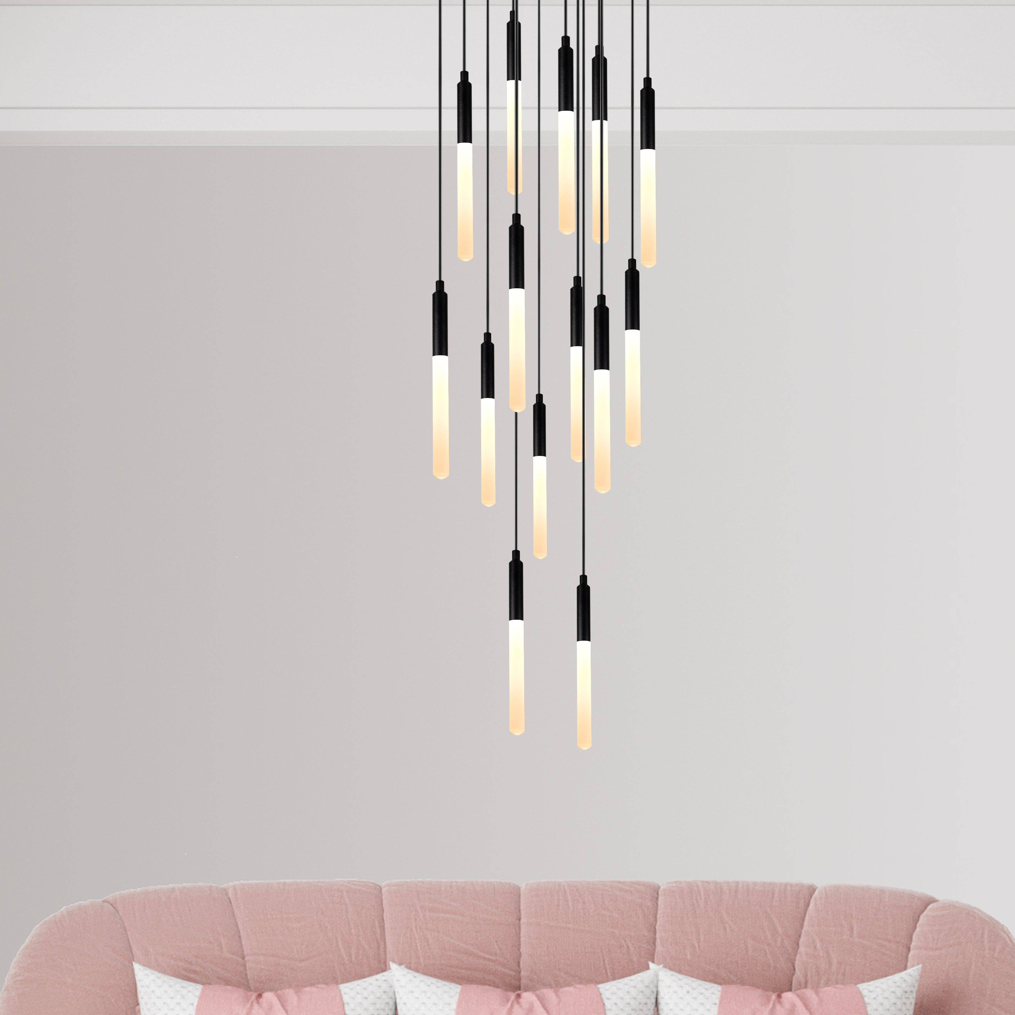 Eclipse Lighting – Engroshandel Lysekrone/pendellampe – LED-rør Moderne Multi Vedhængslampe til Trappe, Trappeopgang Lysekrone, Slankt Rør Vedhængslampe, 3 Etagers Vedhængslampe, Lysarmatur18