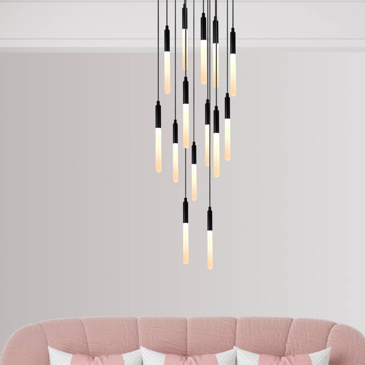 Eclipse Lighting - Wholesale Chandelier/Hanging Light - LED Tube Modern Multi Pendant Light for Staircase, Stairwell Chandelier, Slim Tube Pendant Light, 3 Story Pendant Light, Light Fixture18