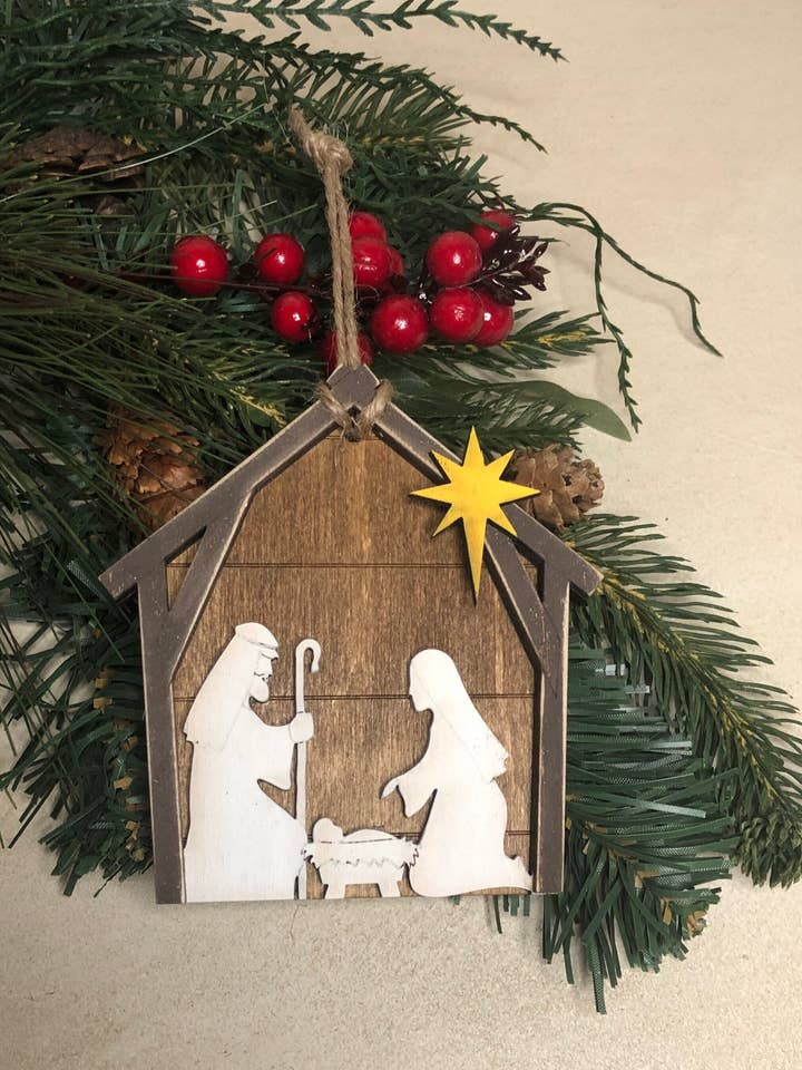 Rustic Nativity Christmas ornament - Christmas decor - Ornament- tiered tray decor for wholesale by Creekside Cottage Designs