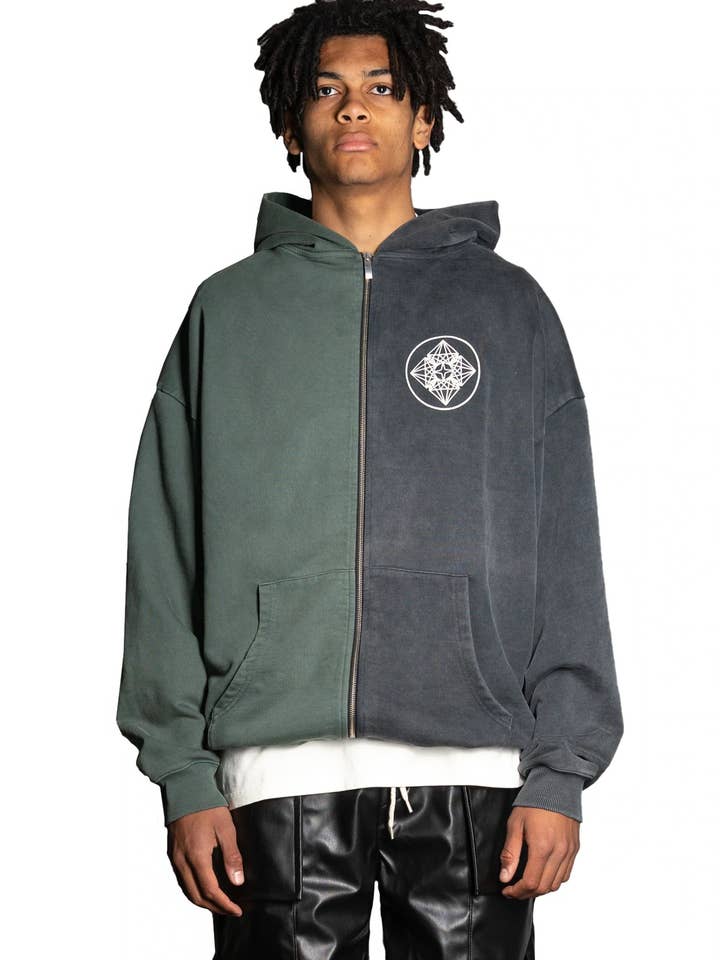 SUDADERA VINTAGE CON CREMALLERA - VERDE/NEGRO para venta al por mayor de BOMBER CLOTHING