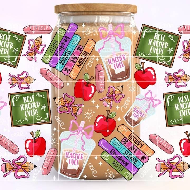 Teacher Glass Cup, Glass 16oz Coffee Cup, Teacher Cup for wholesale by Dm Crafting