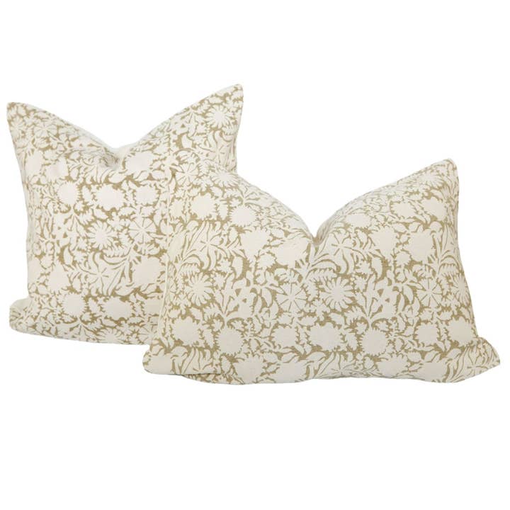 Cozy Prairie Linens Co. - Wholesale Throw Pillow Cover - Signature Floral Cotton Pillow Cover in Olive Green